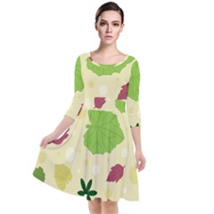Leaves-140 Quarter Sleeve Waist Band Dress
