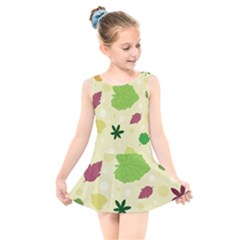 Leaves-140 Kids  Skater Dress Swimsuit
