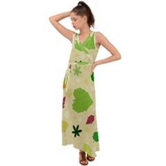 Leaves-140 V-neck Chiffon Maxi Dress