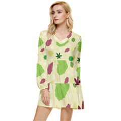 Leaves-140 Tiered Long Sleeve Mini Dress