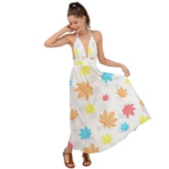 Leaves-141 Backless Maxi Beach Dress