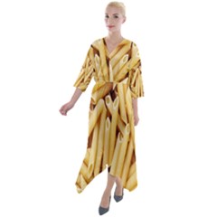 Pasta-79 Quarter Sleeve Wrap Front Maxi Dress