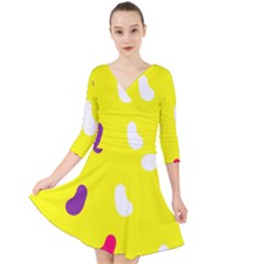 Pattern-yellow - 1 Quarter Sleeve Front Wrap Dress