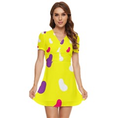 Pattern-yellow - 1 V-neck High Waist Chiffon Mini Dress