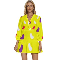 Pattern-yellow - 1 V-neck Placket Mini Dress