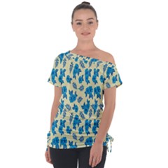 Rose-blue Off Shoulder Tie-up Tee