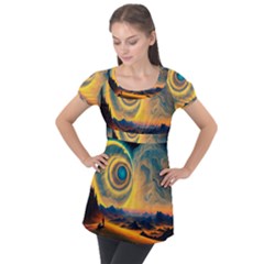 Ai Generated Surrealist Fantasy Dream Moon Space Puff Sleeve Tunic Top