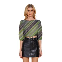 Field Agriculture Farm Stripes Diagonal Mid Sleeve Drawstring Hem Top