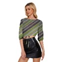 Field Agriculture Farm Stripes Diagonal Mid Sleeve Drawstring Hem Top View2