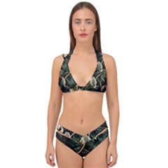 Tropical Leaves Foliage Monstera Nature Home Pattern Double Strap Halter Bikini Set