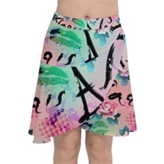 From Paris Abstract Art Pattern Chiffon Wrap Front Skirt
