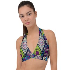 Ethnic Pattern Abstract Halter Plunge Bikini Top