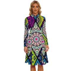 Ethnic Pattern Abstract Long Sleeve Shirt Collar A-line Dress by Semog4