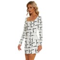 Precision Pursuit: Hunting Motif Black and White Pattern Long Sleeve Square Neck Bodycon Velvet Dress View2