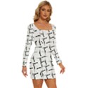 Precision Pursuit: Hunting Motif Black and White Pattern Long Sleeve Square Neck Bodycon Velvet Dress View3