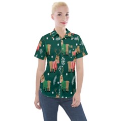 Cute Christmas Pattern Doodle Women s Short Sleeve Pocket Shirt