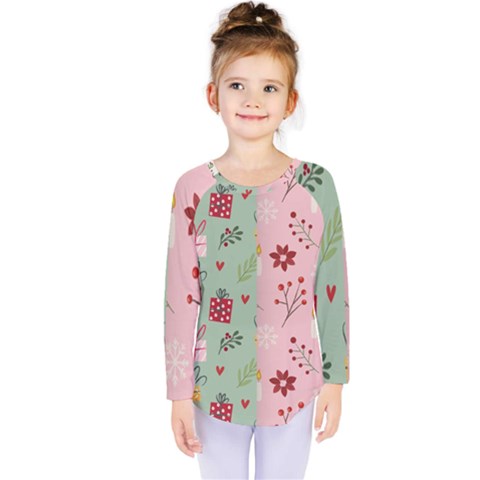 Flat Christmas Pattern Collection Kids  Long Sleeve Tee by Semog4