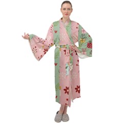 Flat Christmas Pattern Collection Maxi Velvet Kimono by Semog4