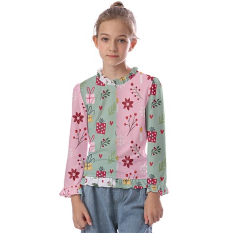 Flat Christmas Pattern Collection Kids  Frill Detail Tee by Semog4