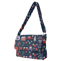 Vector Set Cute Christmas Elements Santa Penguin Deer Bear Fox Owl Trees Snowman Bird Angel More Full Print Messenger Bag (m)