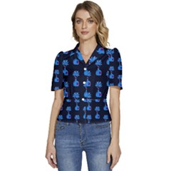 Flower Vase Pattern Puffed Short Sleeve Button Up Jacket