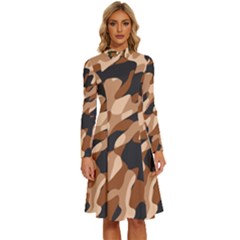 Abstract Camouflage Pattern Long Sleeve Shirt Collar A-line Dress by Jack14