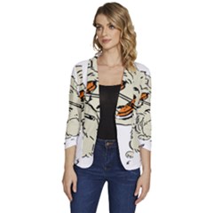 Cat Playing The Violin Art Women s One-button 3/4 Sleeve Short Jacket