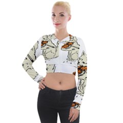 Cat Playing The Violin Art Long Sleeve Cropped Velvet Jacket