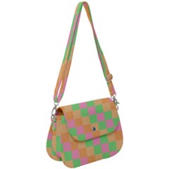 Checkerboard-pastel-squares Saddle Handbag