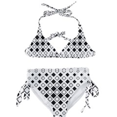Square-diagonal-pattern-monochrome Kids  Classic Bikini Set