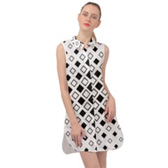 Square-diagonal-pattern-monochrome Sleeveless Shirt Dress by Semog4