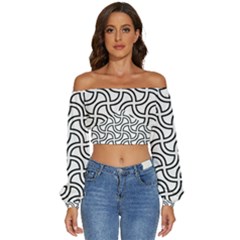 Pattern-monochrome-repeat- Long Sleeve Crinkled Weave Crop Top