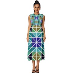 Mosaic-triangle-symmetry- Sleeveless Round Neck Midi Dress