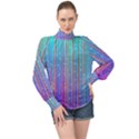 Blue Magenta Speckles Line High Neck Long Sleeve Chiffon Top View1