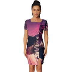Ship Pirate Adventure Landscape Ocean Sun Heaven Fitted Knot Split End Bodycon Dress