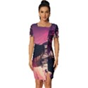 Ship Pirate Adventure Landscape Ocean Sun Heaven Fitted Knot Split End Bodycon Dress View1