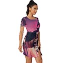 Ship Pirate Adventure Landscape Ocean Sun Heaven Fitted Knot Split End Bodycon Dress View3