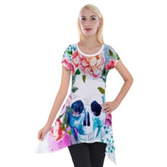 Day Of The Dead Skull Art Short Sleeve Side Drop Tunic