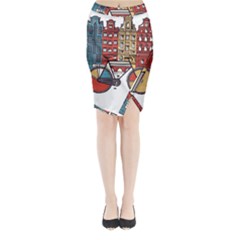 Amsterdam Graphic Design Poster Illustration Midi Wrap Pencil Skirt