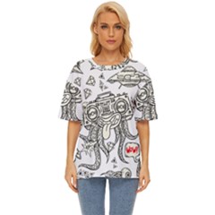 Drawing Clip Art Hand Painted Abstract Creative Space Squid Radio Oversized Basic Tee