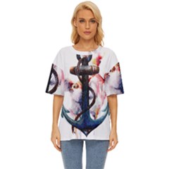 Anchor Watercolor Painting Tattoo Art Anchors And Birds Oversized Basic Tee