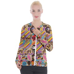Multicolored Doodle Art Wallpaper Casual Zip Up Jacket