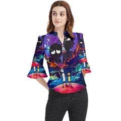 Rick And Morty In Outer Space Loose Horn Sleeve Chiffon Blouse