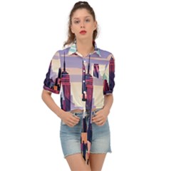 New York Skyline Cityscape Nyc New York City Landmark Tie Front Shirt 