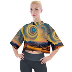 Surrealist Fantasy Dream Moon Space Mock Neck Tee