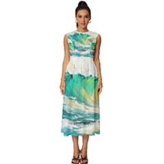 Waves Ocean Sea Tsunami Nautical 90 Sleeveless Round Neck Midi Dress