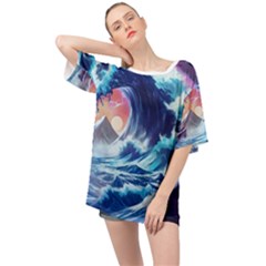 Storm Tsunami Waves Ocean Sea Nautical Nature Oversized Chiffon Top