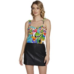 Illustration Cartoon Character Animal Cute Flowy Camisole Tie Up Top