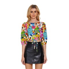 Illustration Cartoon Character Animal Cute Mid Sleeve Drawstring Hem Top