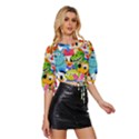 Illustration Cartoon Character Animal Cute Mid Sleeve Drawstring Hem Top View3